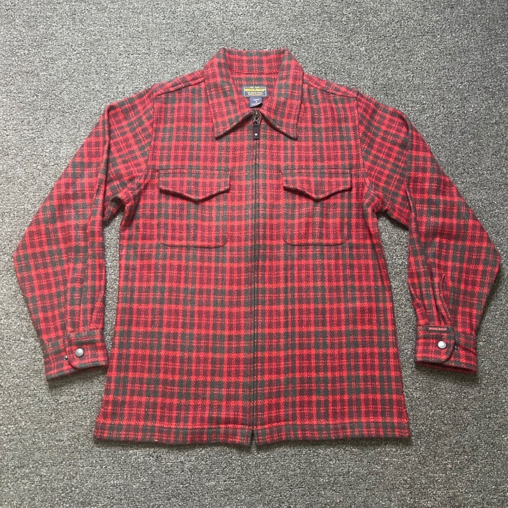 Vintage Woolrich Shirt Jacket Red Plaid Womens Small Wool Blend Zip Shacket Ruby